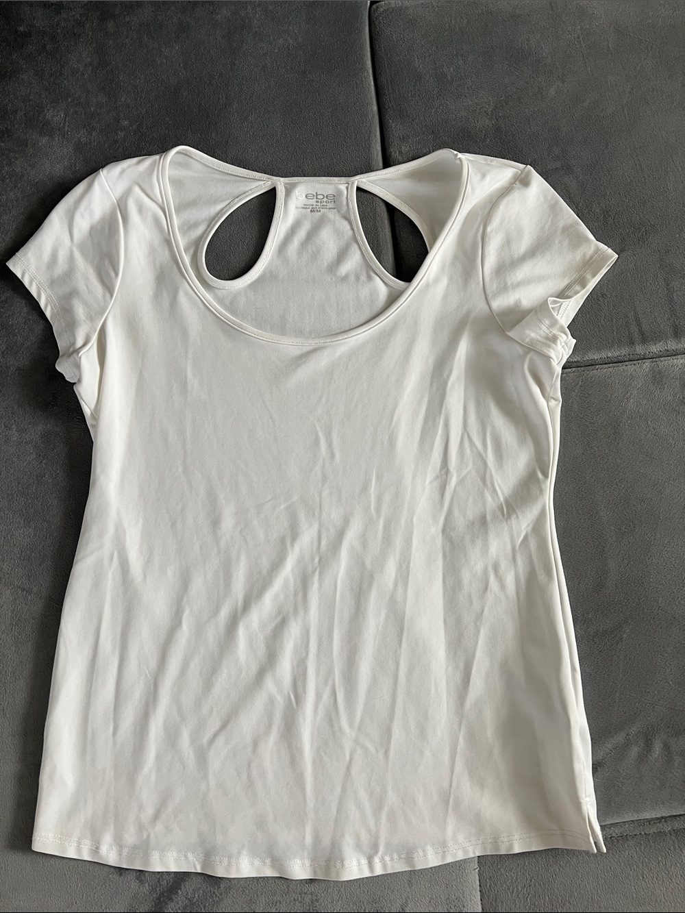bebe Sport White Short-Sleeve Tee with Double Keyhole Back- NWOT